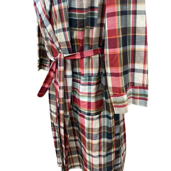 VTG Rabhor Robe One Size Belted Red Plaid Lightweight Cotton Blend  Loungewear - Picture 8 of 14